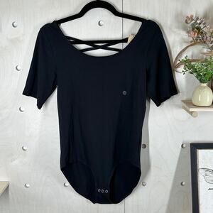 AMERICAN EAGLE OUTFITTERS Bodysuit L NWT Black Cotton Stretch Criss Cross Back